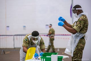 LIVERPOOL, ENGLAND. One of the mass Covid-19 testing centres at the Liverpool Tennis Centre on 8 November 2020.