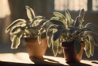 A Sage plant gets indirect sunlight. Lighting is critical for the growth of sage, especially if hydroponics are used.