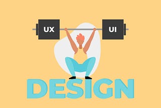 An illustration of a weightlifter lifting a beam with the words UX and UI on opposite sides.