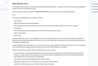Further thoughts on the notes application Reflect