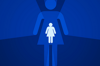 A graphic image of a woman’s body over a blue background