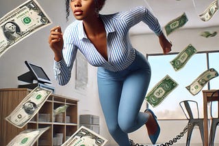 african american female running chasing money. looking for ways to increase revenue