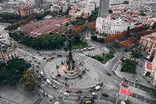 Aerial Street View of Barcelona, Spain