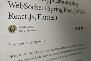 Real Time Application using WebSocket (Spring Boot (JAVA), React.Js, Flutter)