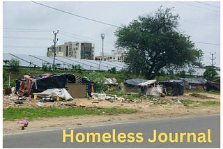 Homeless Journal header: Shanty town with Downtown in the background