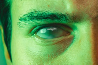 Picture of a man’s milky white eye.