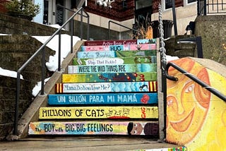 Decorated steps leading to Northfield, MN public library. Photo by Ellie Jacobson.