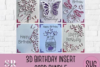 SVG: 3D Birthday insert card bundle. Paper cutting. Happy birthday svg. Birthday card svg. Cricut joy Birthday card bundle. Pop up svg.
