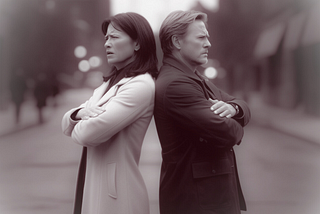 two people upset and angry standing back to bacl with their arms crossed, conflict, rupture, repair, relationship
