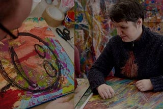 a deaf-blind artist making abstract painting