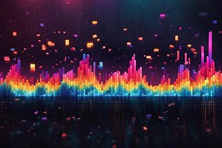 A pixelated audio wave form imagined by me, created with AI