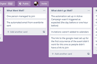 The Trello board containing the retro. Link to the public board is within the text above.