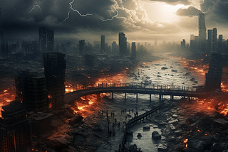 Storm over an apocalyptic city.