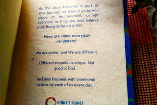 Last page of the empathy diary by Ginny’s Planet has reminders for the user