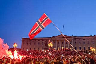 Norwegian supporters gathering in front of the royal palace in Oslo.