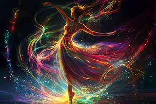 Dancer manifesting multi-colored light