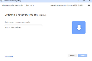 Chromebook Recovery Utility Stuck on Writing 0% completed, step 3