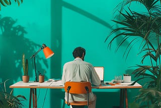 A man sitting at a desk working on his laptop