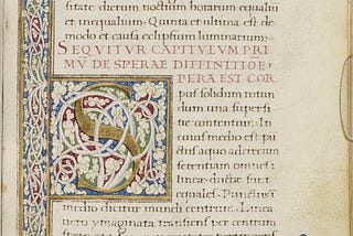 Highly decorated title page of Chapter 2 of the 15th-century manuscript Latin MS 53