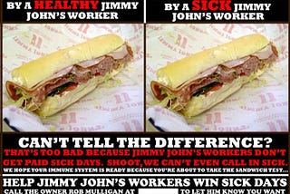 Image of two sandwiches, once claims to be made by a sick employee, asking if you can tell which is the “healthy” sandwich.