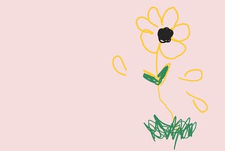 A sketch of a yellow flower with falling petals.