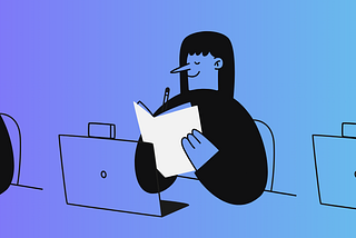 Vector graphic of a person taking notes while looking at a laptop