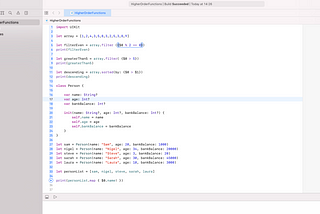 Xcode PlayGround interface having some source code.