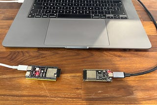 My home lab, featuring an ESP32-S3 (left) and an ESP32-C6 (right).