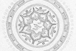 mandala, digitized ‘charcoal effect’ black and white Hand-drawn mandala, from original paper and colored pencil.
