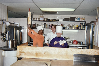 ChowNow CEO Chris Webb and childhood friend, Chef Preston Clark, working in the Hay-Adams hotel kitchen in 1992.