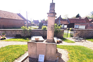 The Gravestone of Six British Airmen killed in northern France in June 1944. Photo by author.