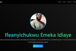 Landing page of portfolio website