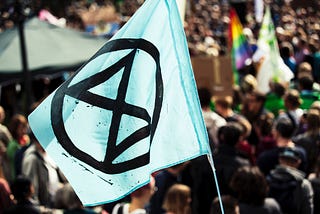 Activism with an Extinction Rebellion protest flag