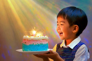a toddler celebrating his fourth birthday holding a cake