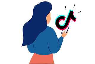 Woman looking at a phone  emanating a large TikTok logo