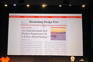 the author (meghan) presenting a slide on neurodivergence in tech