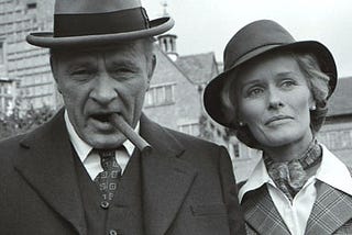A black and white photograph of Richartd Burton as Winston Churchill and Virginia McKenna as Clemntine Churchill.