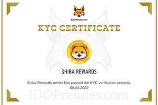 KYC for Shiba Rewards performed by IDOPreSales