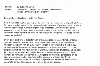 Brief van 2 ministers, augustus 2022