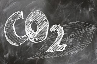 CO2 written on a blackboard with a leaf