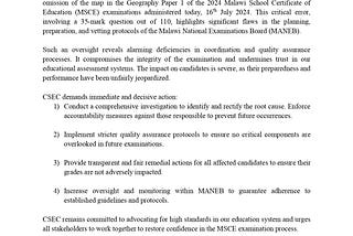 2024 MSCE Geography Exam Blunder: CSEC Calls for Urgent Action and Fairness