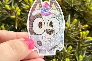 Princess Muffin Holographic Sticker | Water Resistant Sticker | Water Bottle Sticker |  Muffin With A Tiara | Bluey Sticker