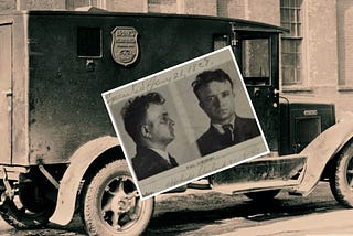 Photo of a 1927 Armored Truck along with a mugshot of Paul Jaworski