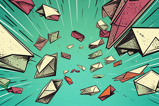 Illustration of envelopes flying through the air