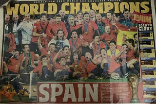 Newspaper clipping of Spain being crowned the World Champions