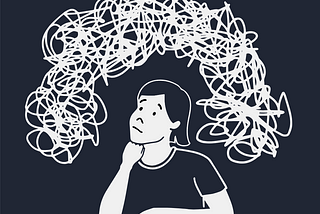 An illustration of a worried person with emotions represented by squiggles above their head