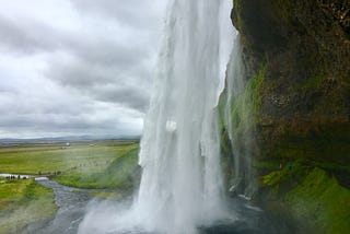 gushing waterfall in Iceland