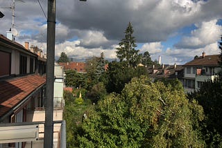 image out a balcony onto the backyards of swiss homes in basel