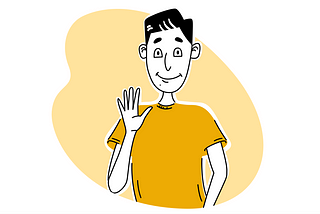 An illustration of the author wearing a yellow shirt holding up 5 fingers indicating the number of tips for founders in the article.