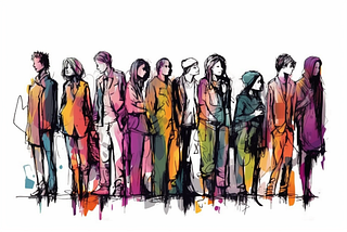 A colorful group of people of many ages and many lifestyles all gathered in one, casual, peaceful spot.